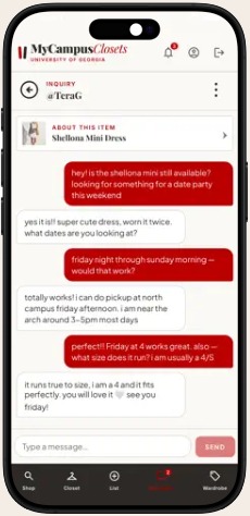 Message to arrange pickup on campus
